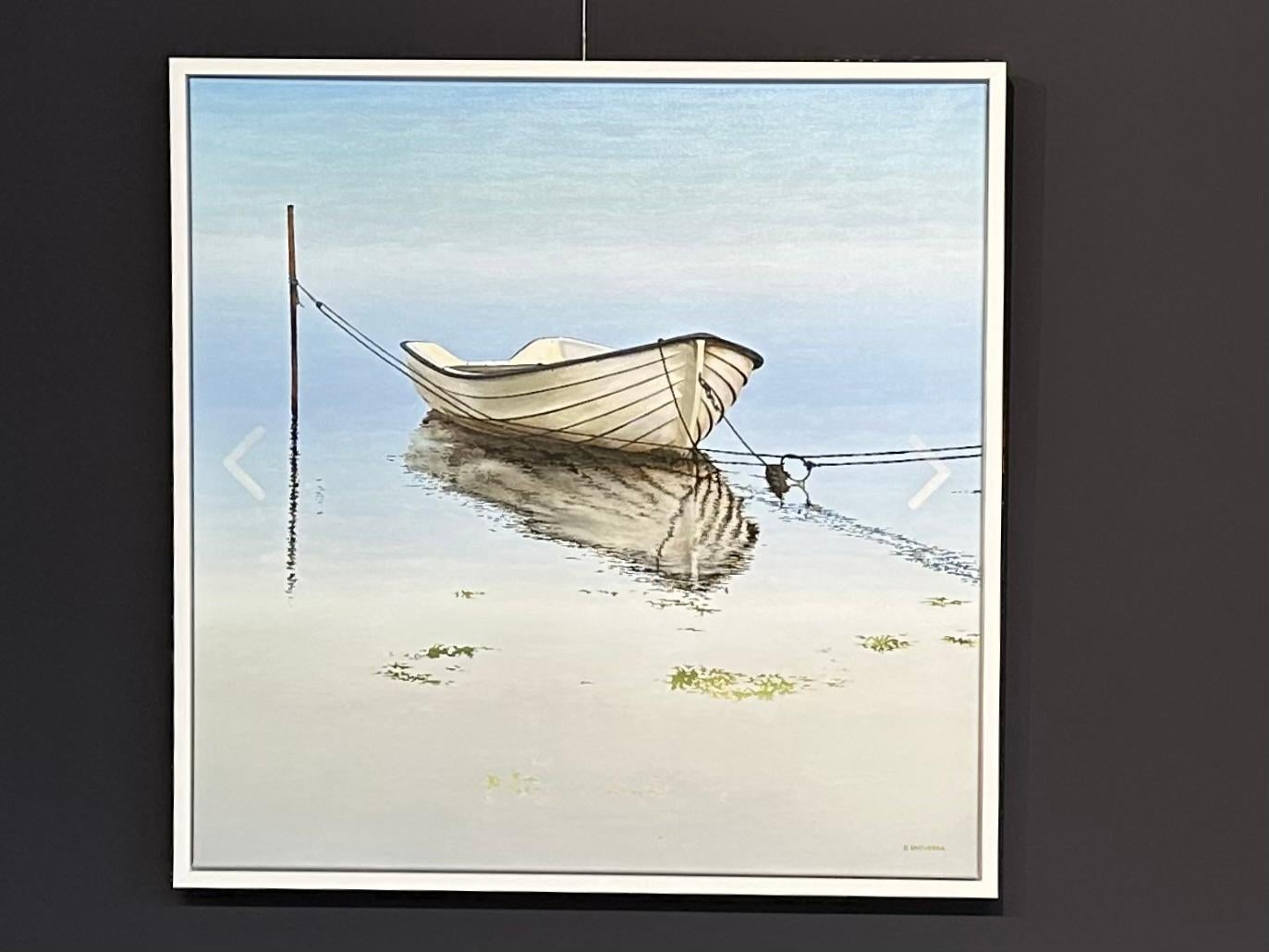 Scrolling Pictures I- 21st Century Contemporary Painting of a rowboat in water For Sale 6