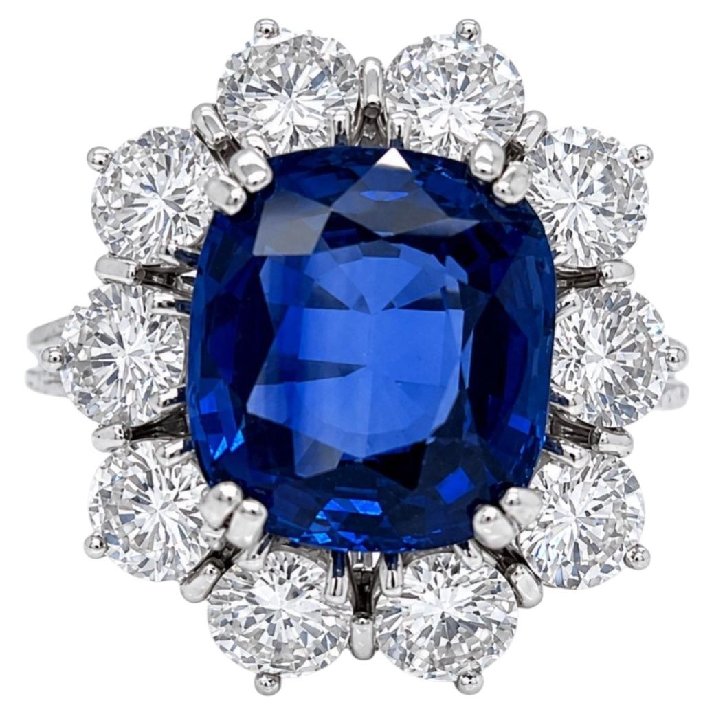 Ring - 10.00 CTW zertifizierter Saphir & Diamant-Cluster-Ring mit geteiltem Schaft, Platin