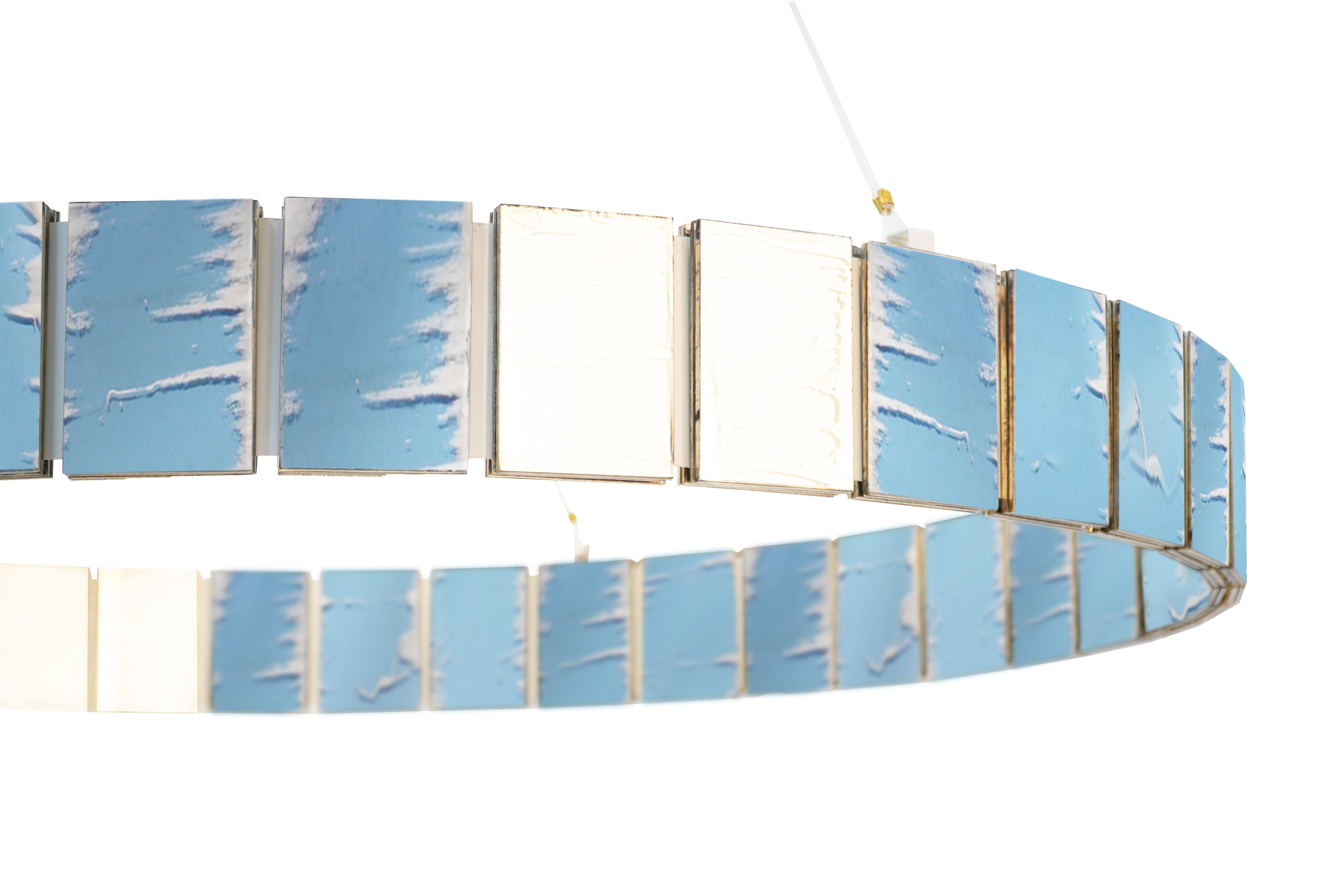 Moderne Ring 120 Lampe suspendue contemporaine, verre d'art bleu céruléen argenté en vente