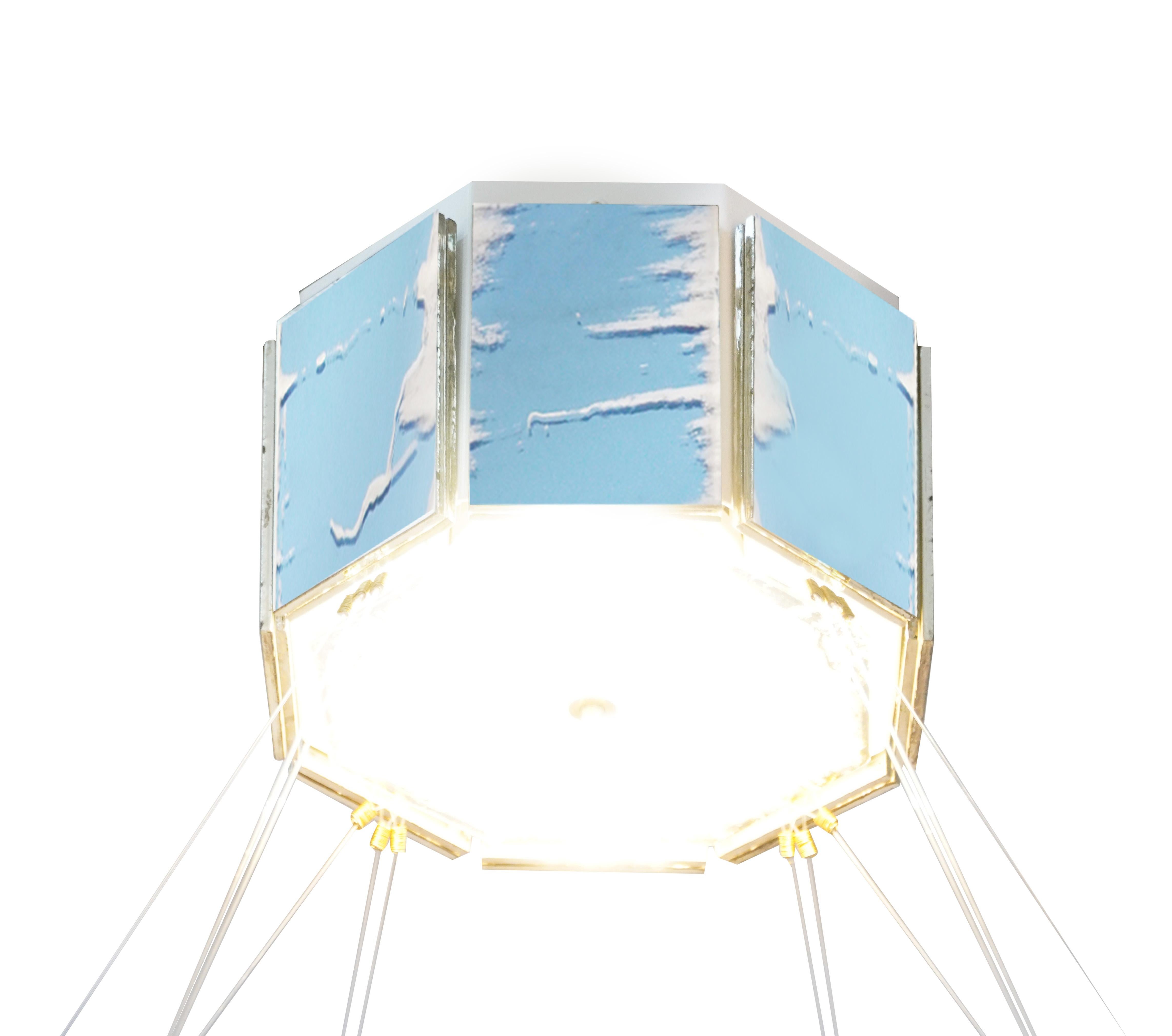 Argenté Ring 120 Lampe suspendue contemporaine, verre d'art bleu céruléen argenté en vente