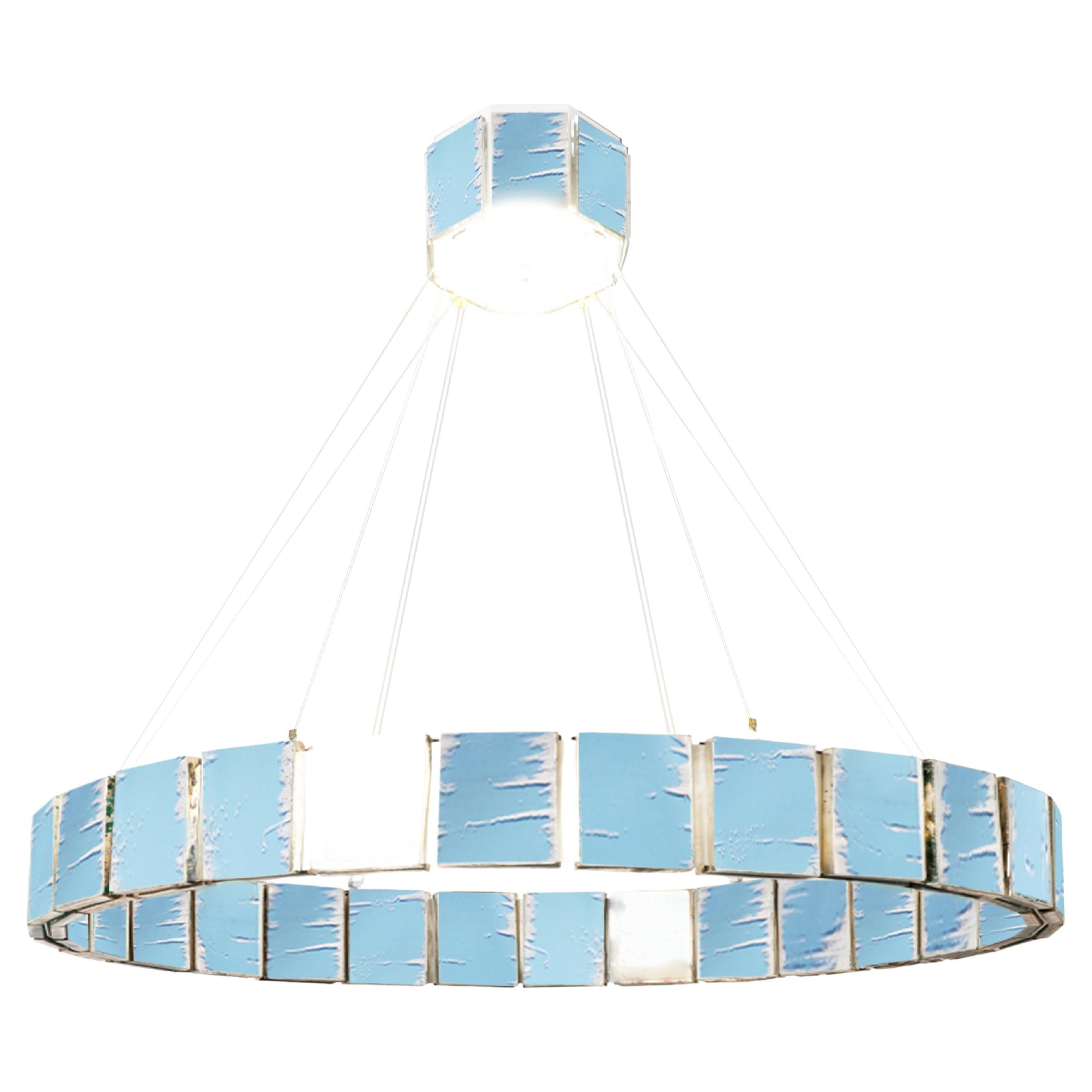 Ring 120 Contemporary Pendant Lamp, Cerulean Blue Art Glass Silvered