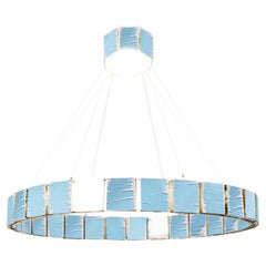 Ring 120 Contemporary Pendant Lamp, Cerulean Blue Art Glass Silvered