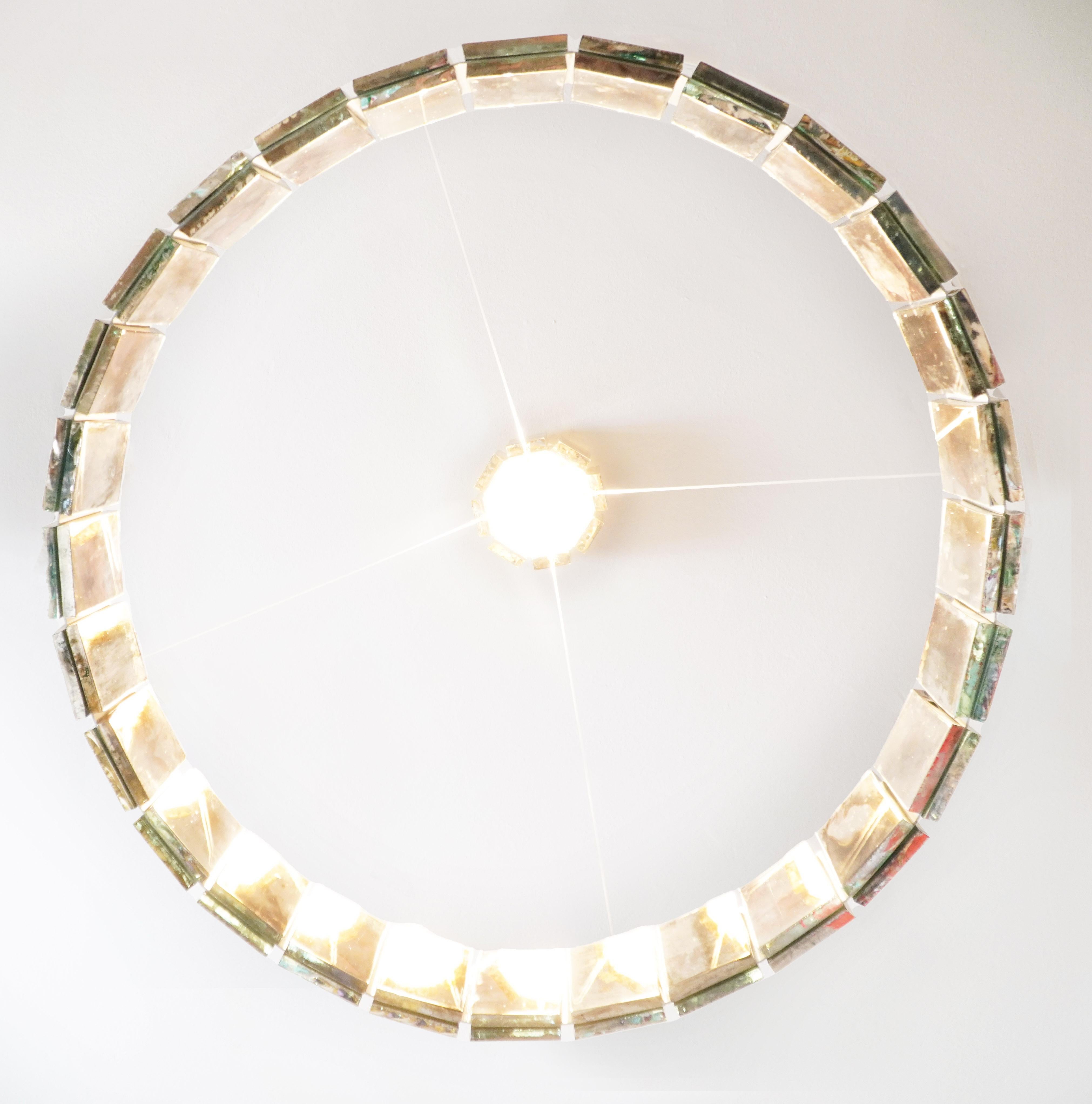 italien Ring 80 Lampe suspendue Contemporary, Jade Art Glass Silvered en vente