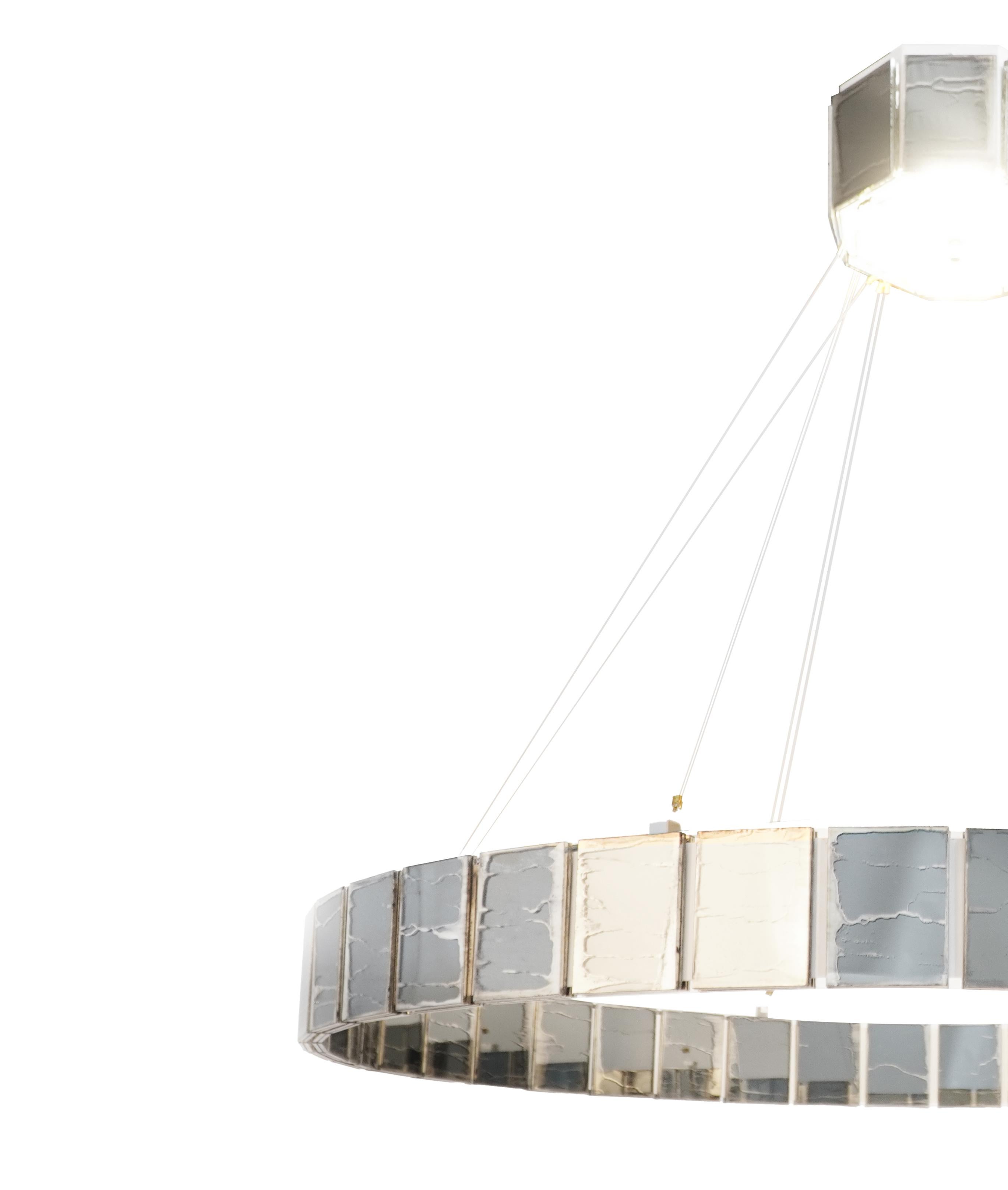 Modern Ring 120 Contemporary Pendant Lamp, Smoky Grey Art Glass Silvered For Sale