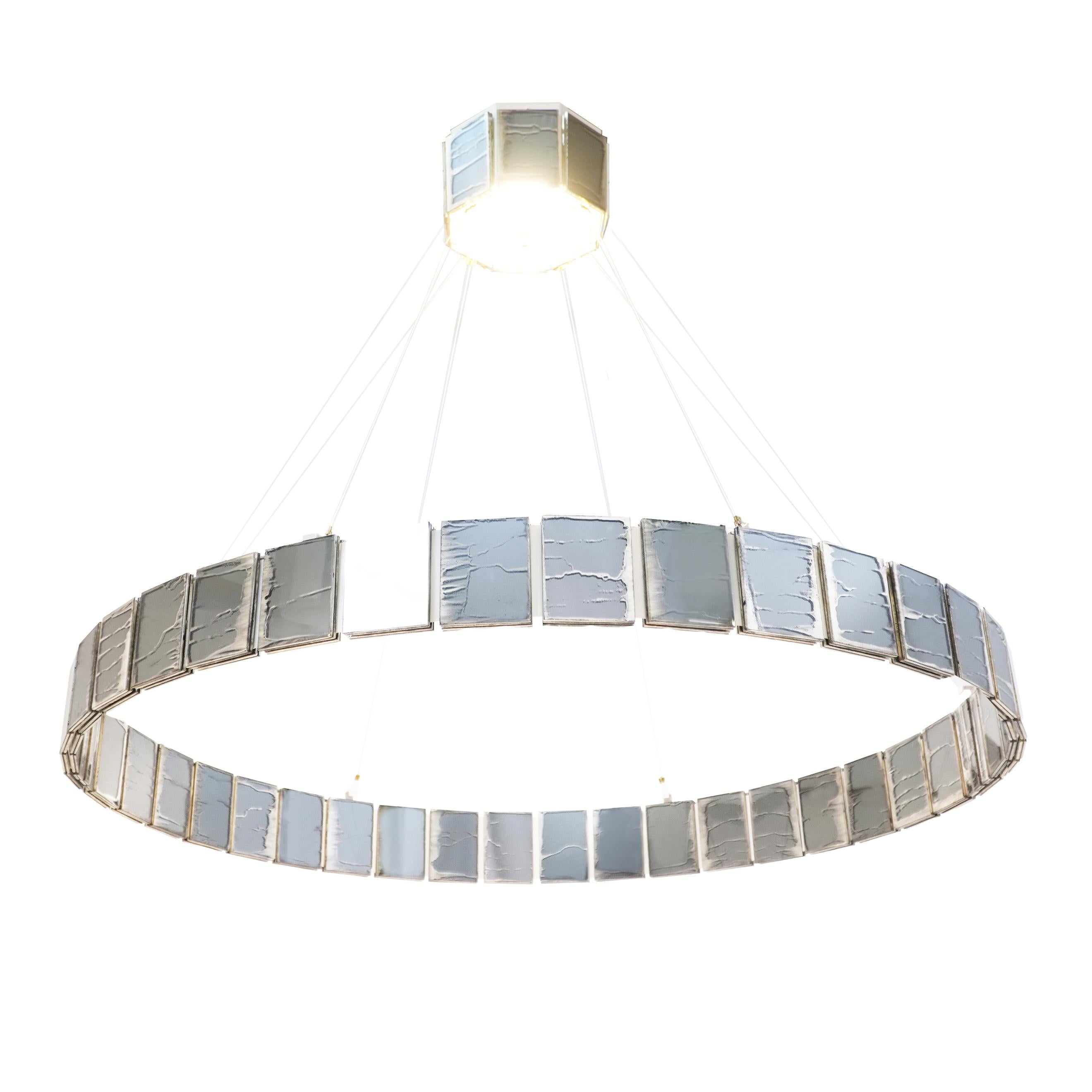 Moderne Ring 120 Lampe suspendue contemporaine, verre d'art gris fumé argenté en vente