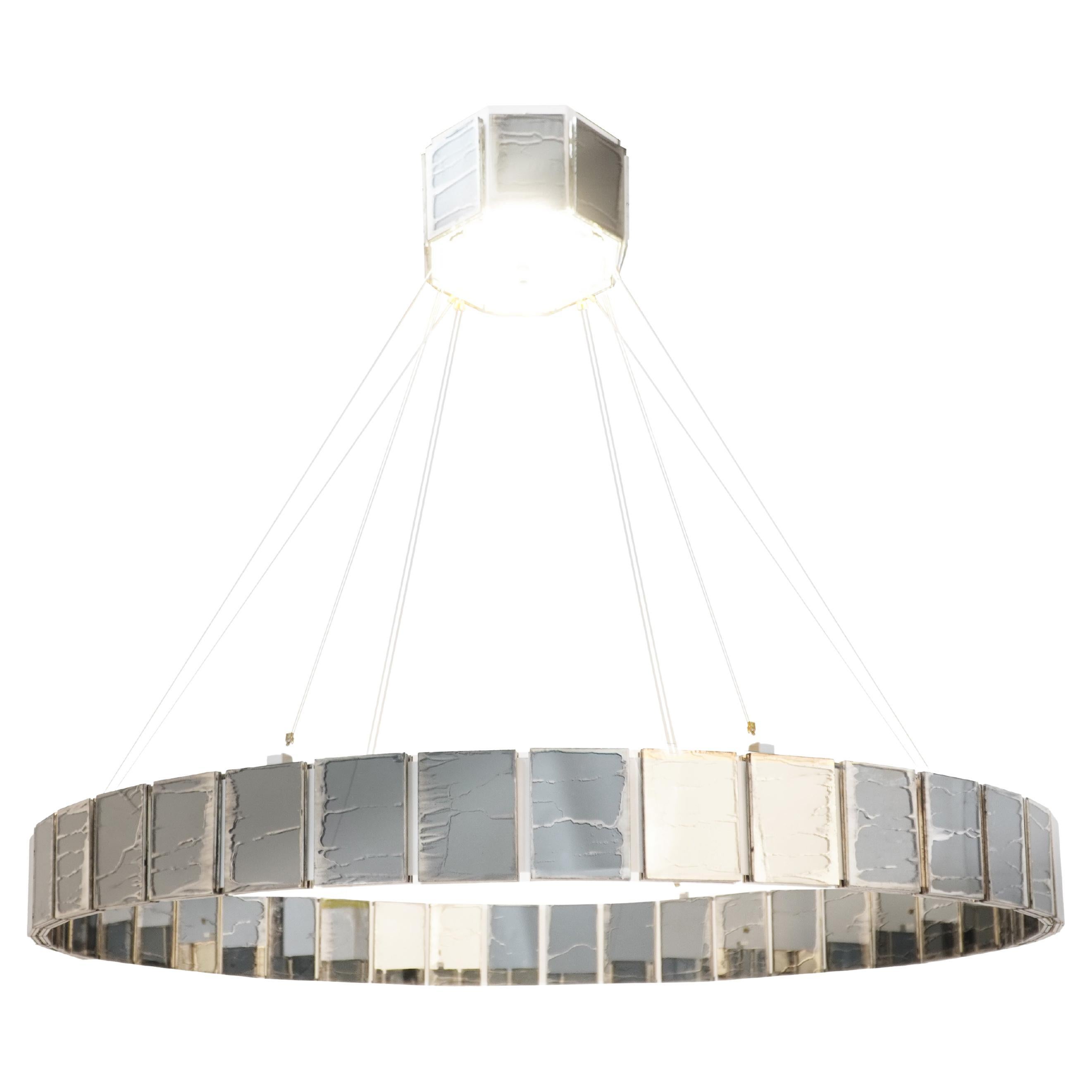 Ring 120 Contemporary Pendant Lamp, Smoky Grey Art Glass Silvered For Sale