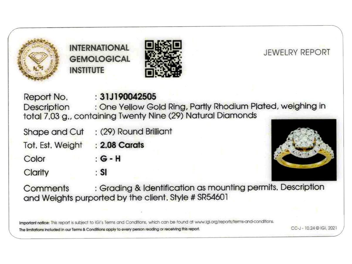 Bague - Or jaune 14 kt - 2,08 ct tw. Grappe de diamants naturels en halo en vente 5