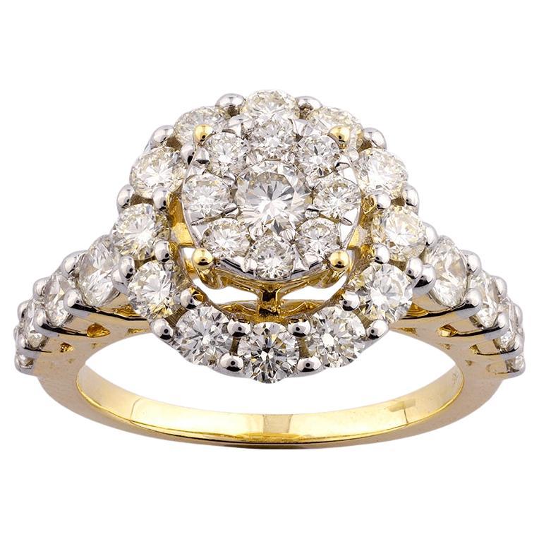 Bague - Or jaune 14 kt - 2,08 ct tw. Grappe de diamants naturels en halo