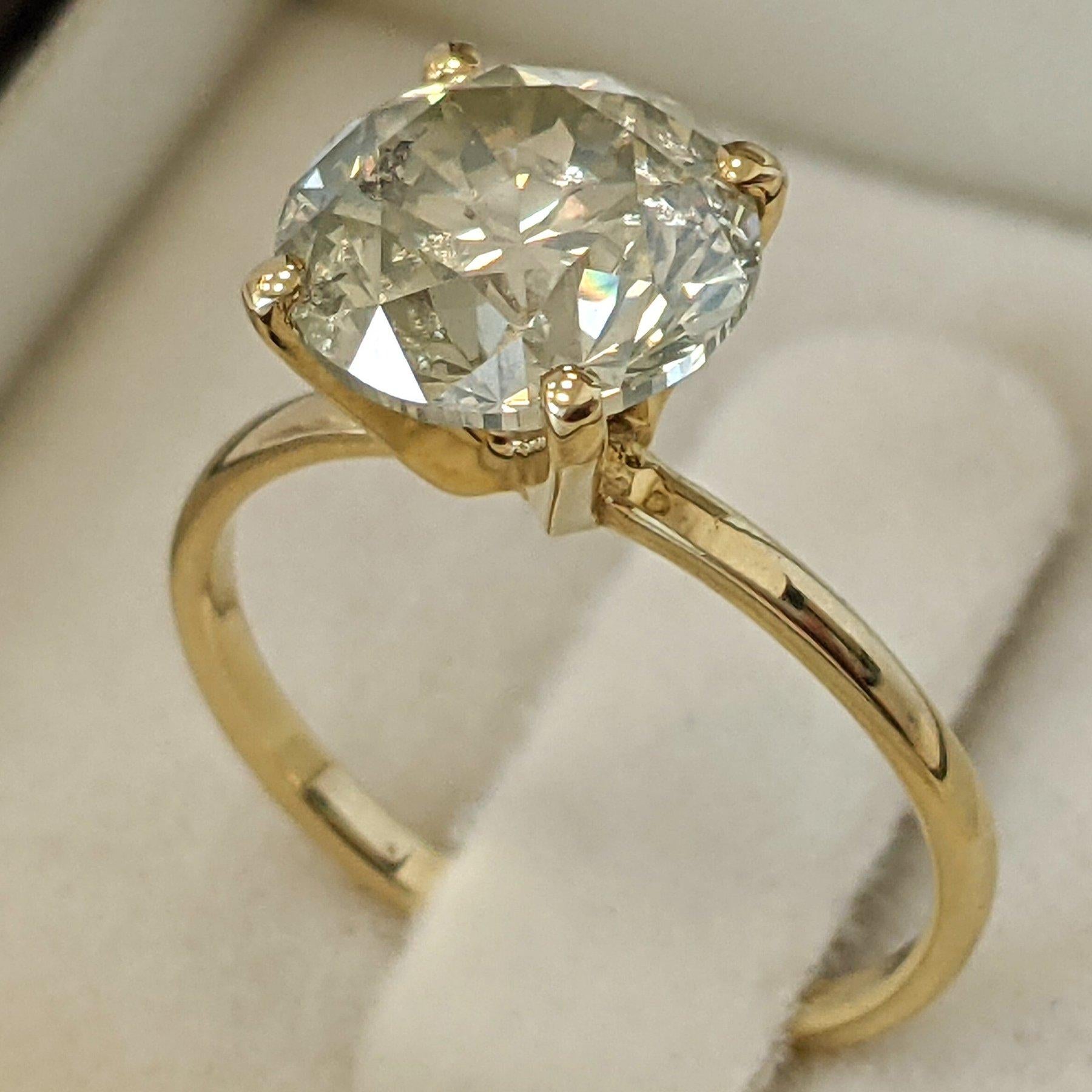 Taille ronde Bague - 14 kt. Or jaune - 3.11ct. tw. Diamant (de couleur naturelle) - IGI en vente