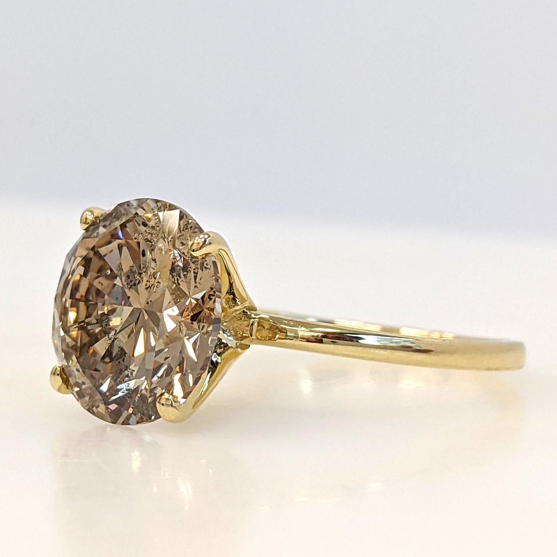 Ring - 14 kt. Gelbgold - 4,01ct. tw. Diamant (natürlich gefärbt) - IGI (Art déco) im Angebot