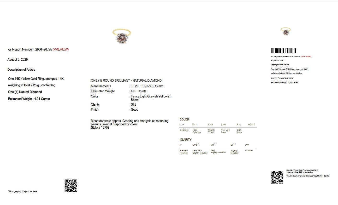 Ring - 14 kt. Gelbgold - 4,01ct. tw. Diamant (natürlich gefärbt) - IGI im Angebot 2
