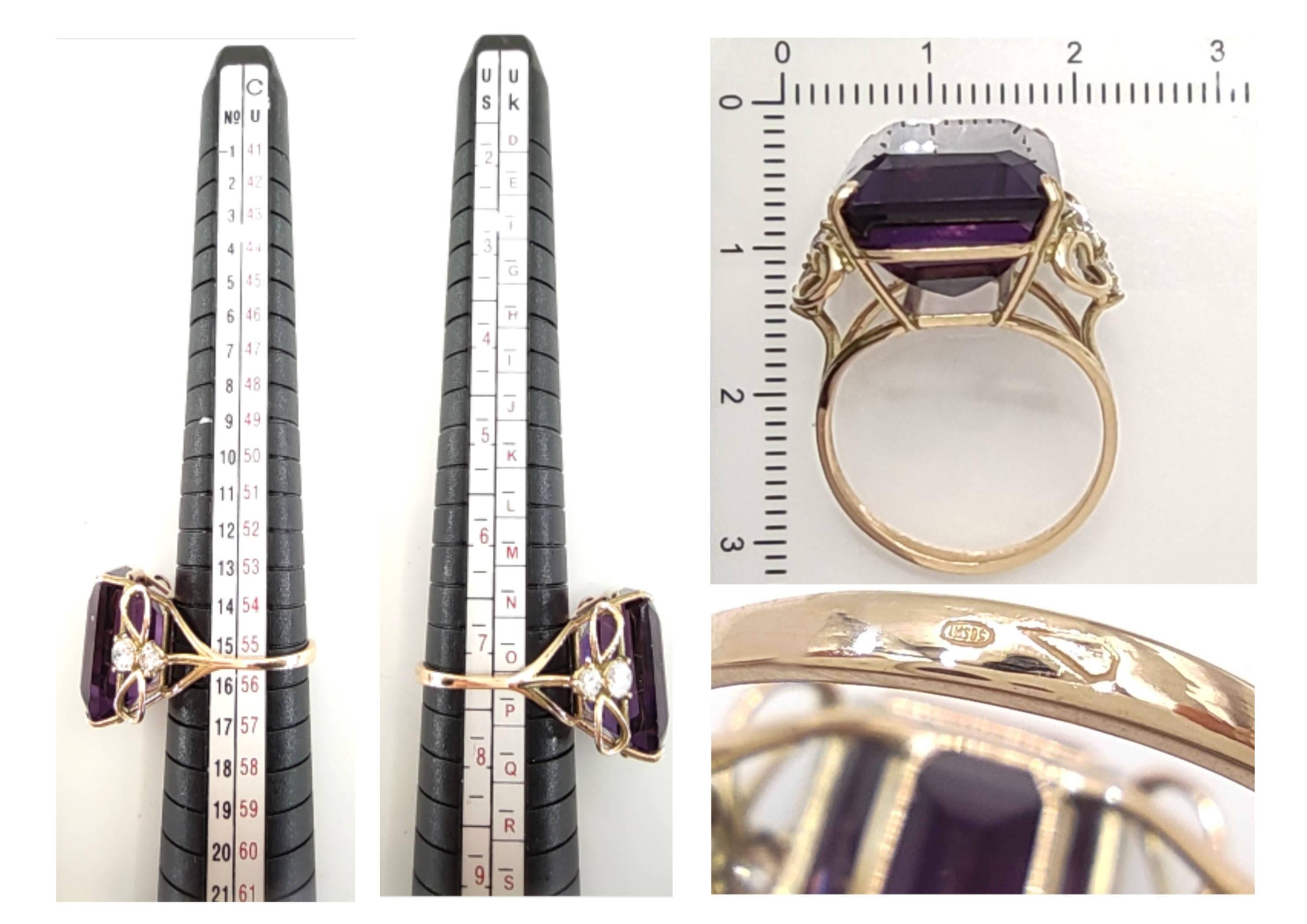 Ring 14K Gold  Certified Amethyst Diamond Cocktail Ring Gemstone Ring Promise  4