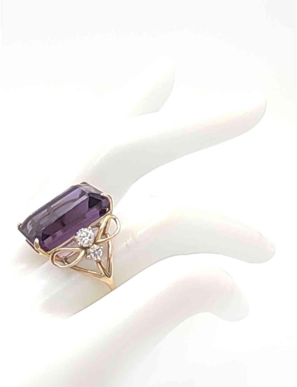 Art Nouveau Ring 14K Gold  Certified Amethyst Diamond Cocktail Ring Gemstone Ring Promise 