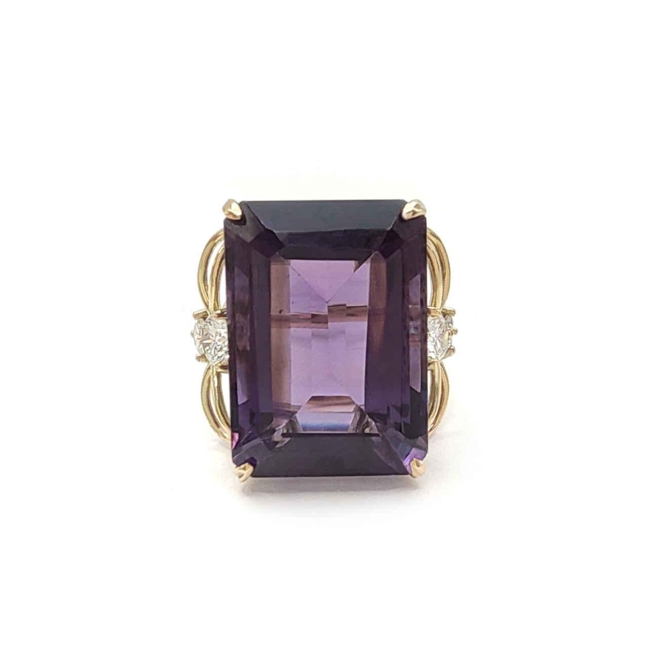 Emerald Cut Ring 14K Gold  Certified Amethyst Diamond Cocktail Ring Gemstone Ring Promise 