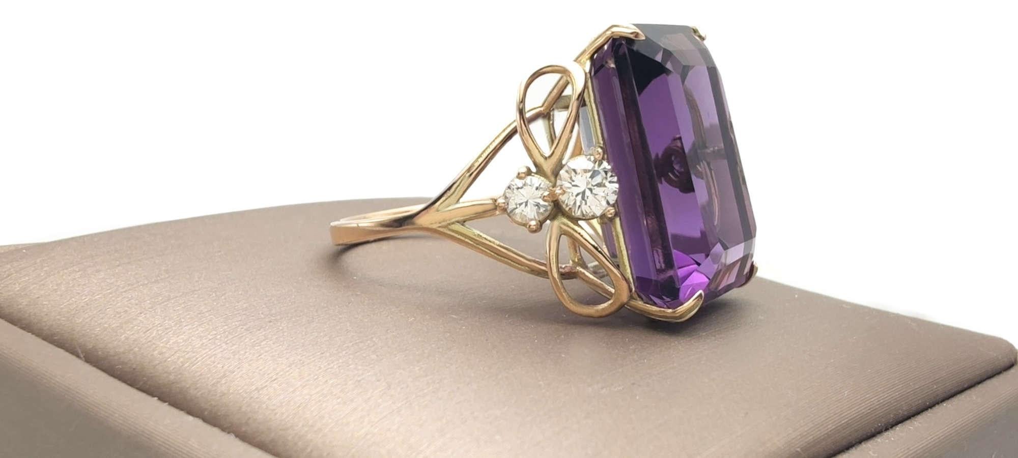 Ring 14K Gold  Certified Amethyst Diamond Cocktail Ring Gemstone Ring Promise  3
