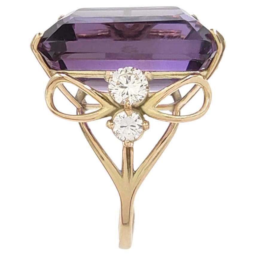 Ring 14K Gold  Certified Amethyst Diamond Cocktail Ring Gemstone Ring Promise 