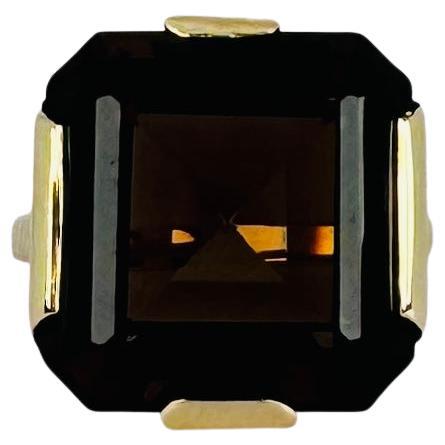 Ring 14k Gold mit Rauchquarz 13 Karat Quadratisch Facettiert im Angebot