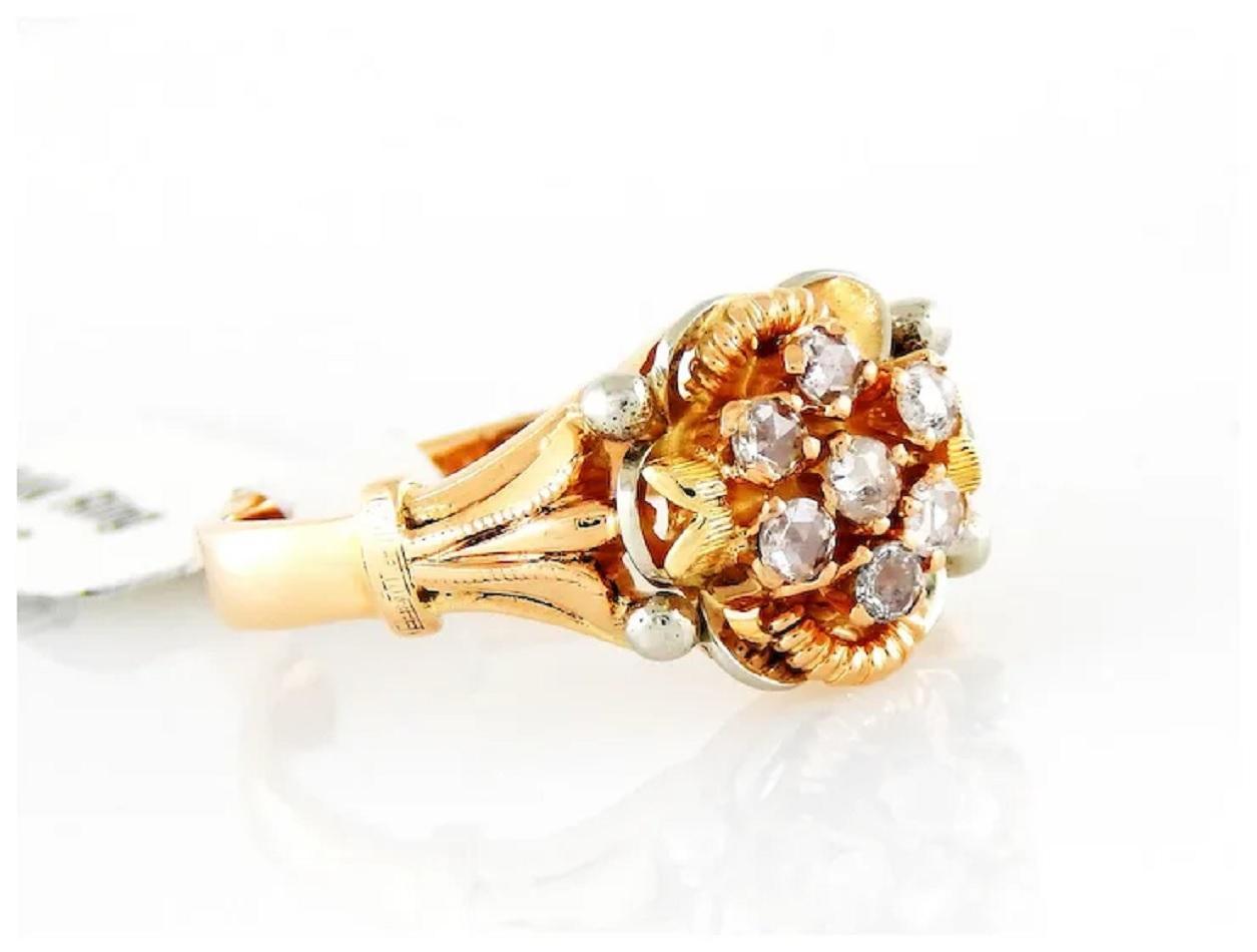 Fabulous Vintage rose-cut diamonds, three-tone 14K gold ring!
Ring
Size: 8
Height: 7mm
Dimension: 11mm x 12.5mm
Weight: 6.1g
Diamonds
Clarity: VS
Color: F
Cut: Rose Cut
Carat Weight: .40ct