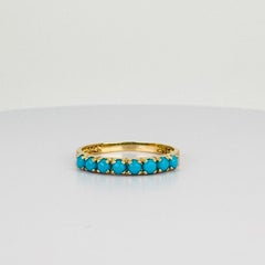 Ring 14k Yellow Gold with 8 Round Cut Turquoises
