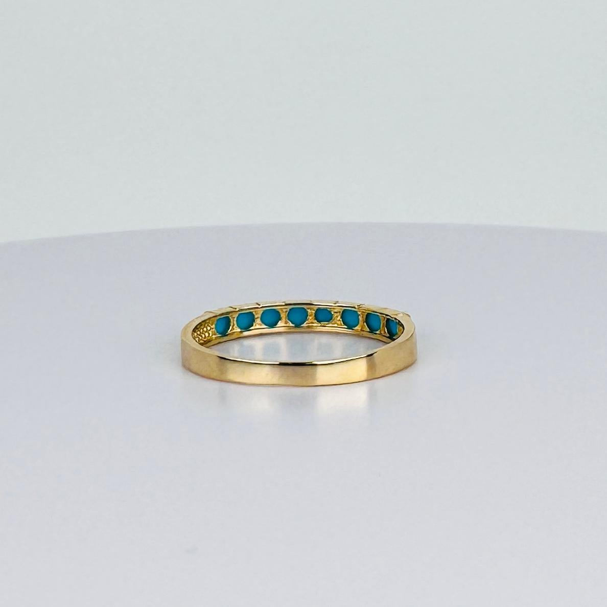 Donna Anello in oro giallo 14k con 8 turchesi taglio rotondo in vendita