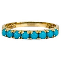 14k Yellow Gold Vintage Ring with 8 Round Turquoises, Netherlands