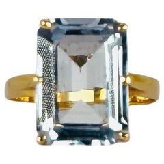 Solitaire Ring 14k Yellow Gold with Blue Topaz Emerald Cut 2 carat