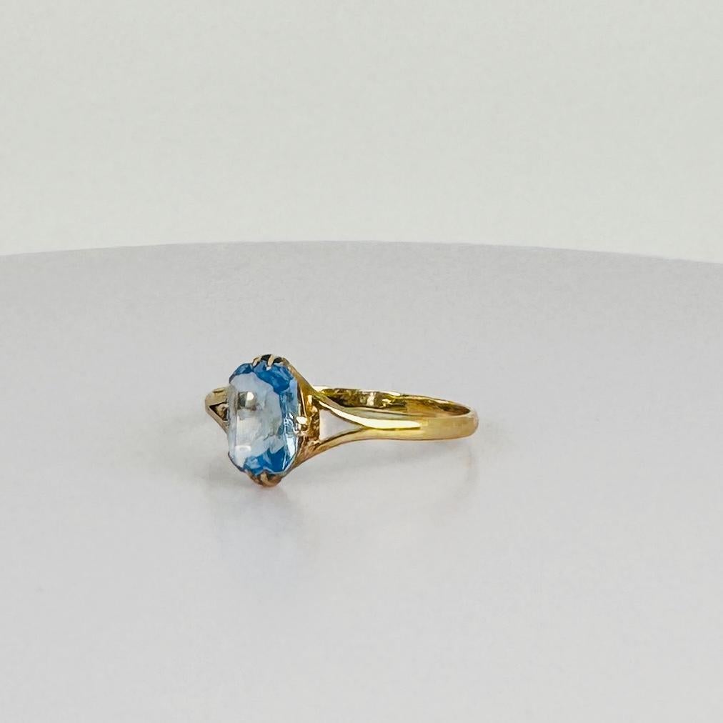 Anello in oro giallo 14k con topazio blu ovale da 1,5 carati In condizioni buone in vendita a Heemstede, NL