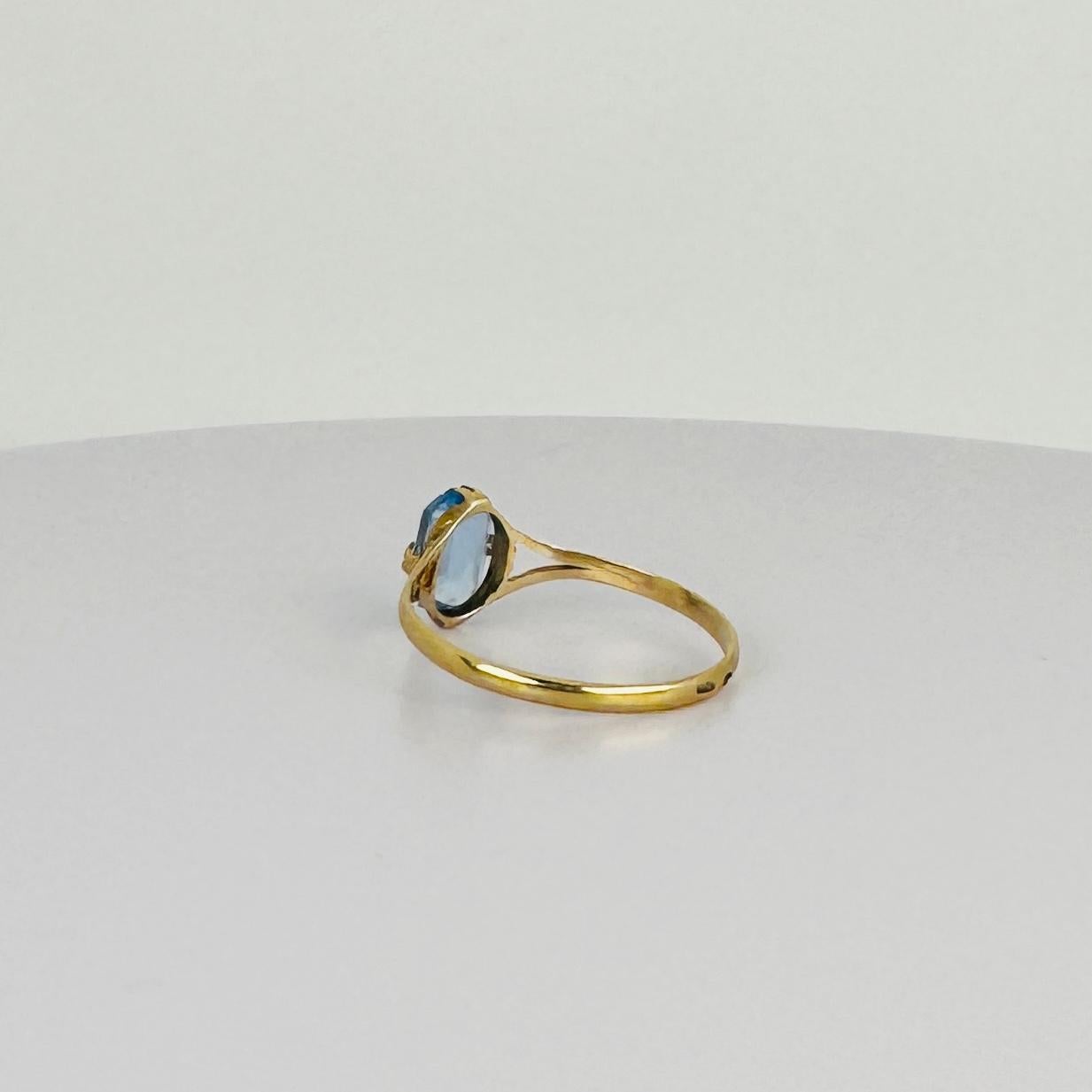Anello in oro giallo 14k con topazio blu ovale da 1,5 carati in vendita 1