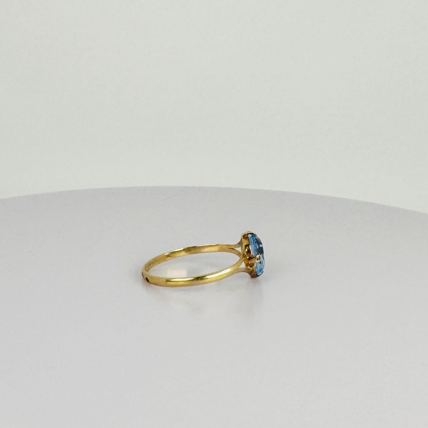 Anello in oro giallo 14k con topazio blu ovale da 1,5 carati in vendita 3
