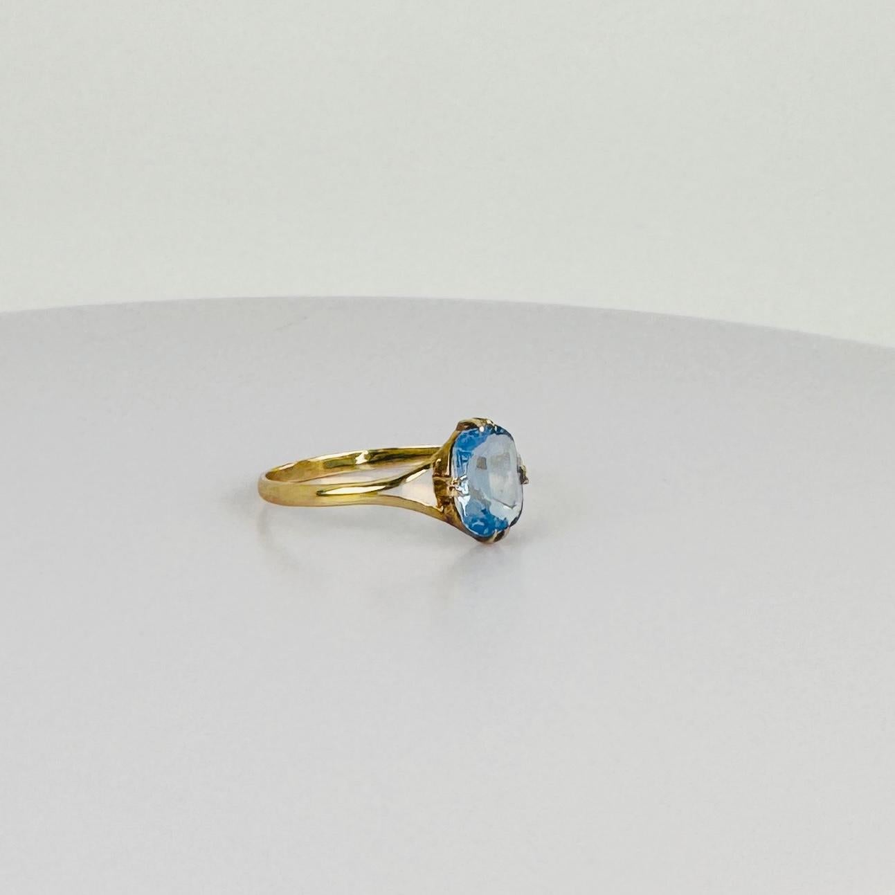 Anello in oro giallo 14k con topazio blu ovale da 1,5 carati in vendita 4