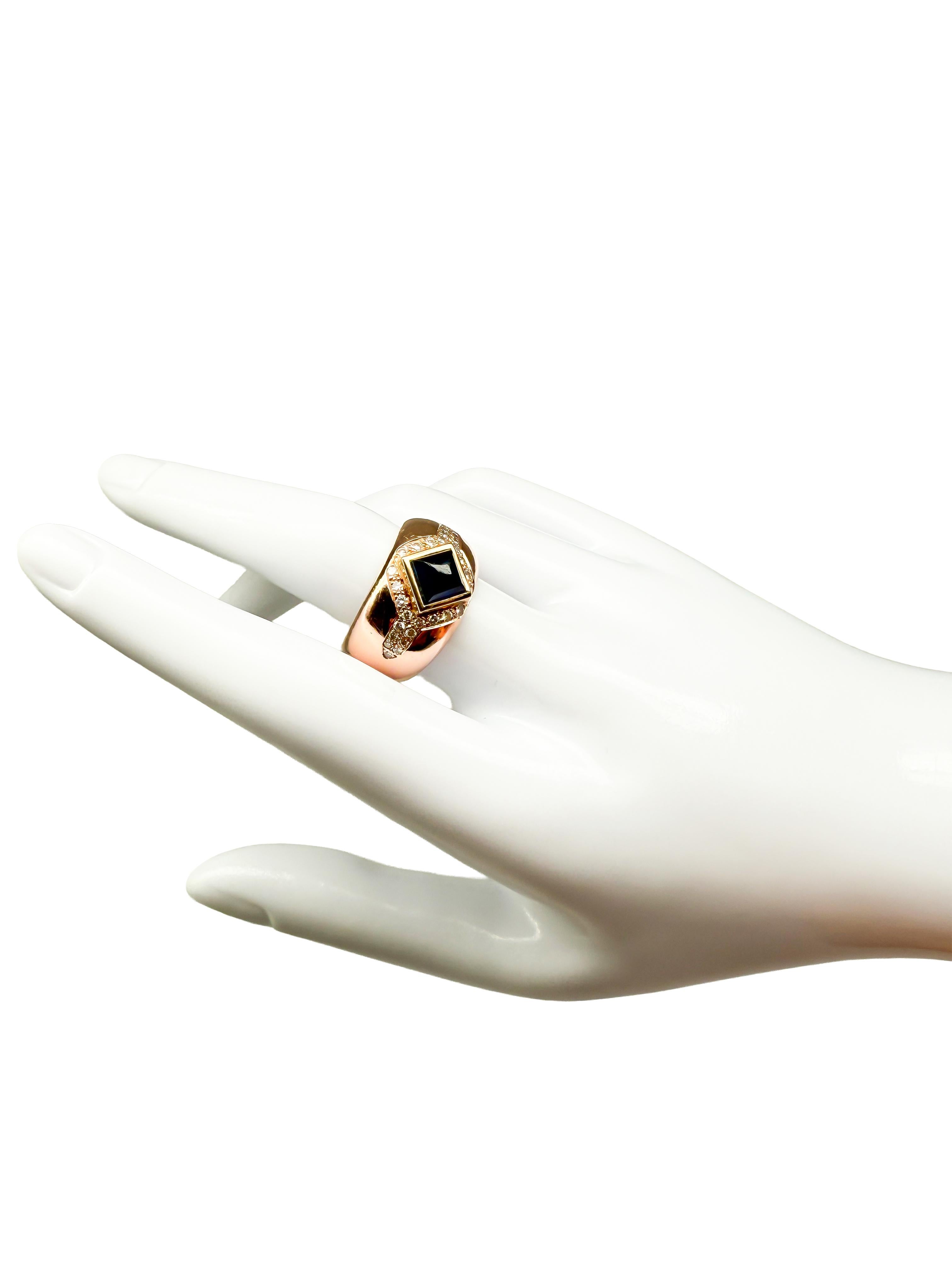 Ring 14k yellow gold with sapphire and diamonds Bon état - En vente à Berlin, DE