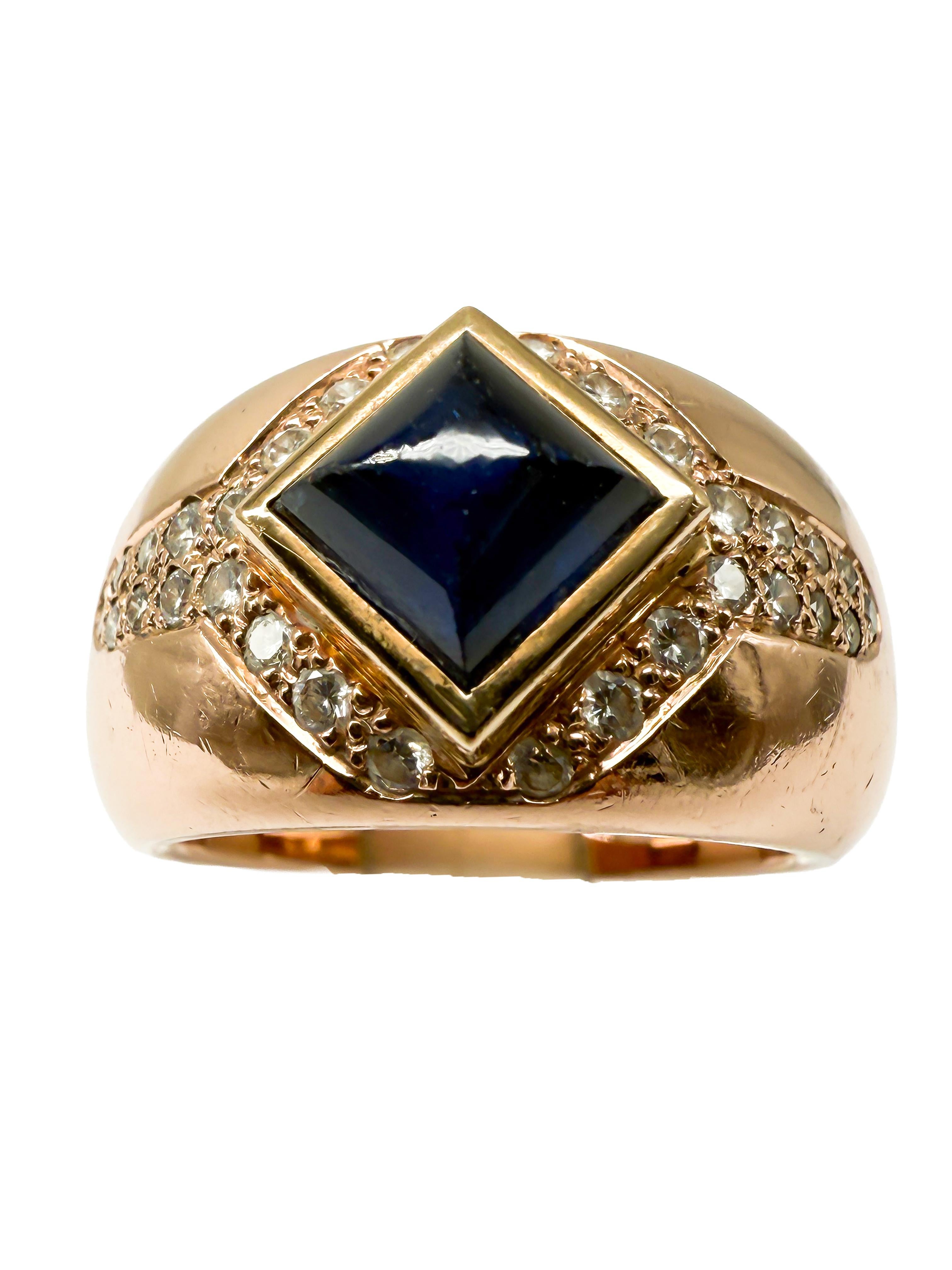 Ring 14k yellow gold with sapphire and diamonds Unisexe en vente