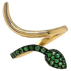 Ring 14kt Gold Snake with Round Tsavorite Garnets