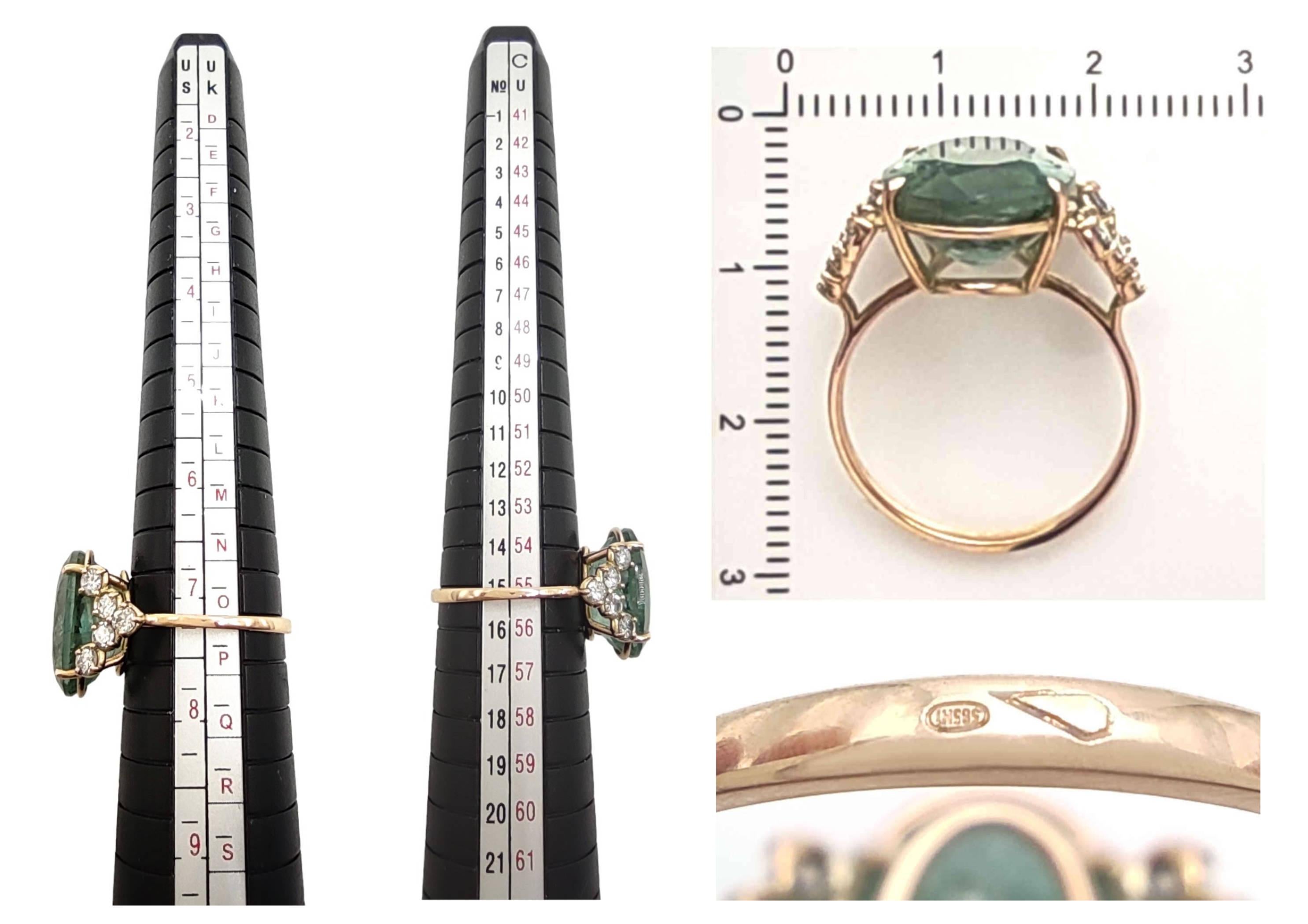 14kt Oval Green Tourmaline and  Diamond Cocktail Ring - Certified  For Sale 4