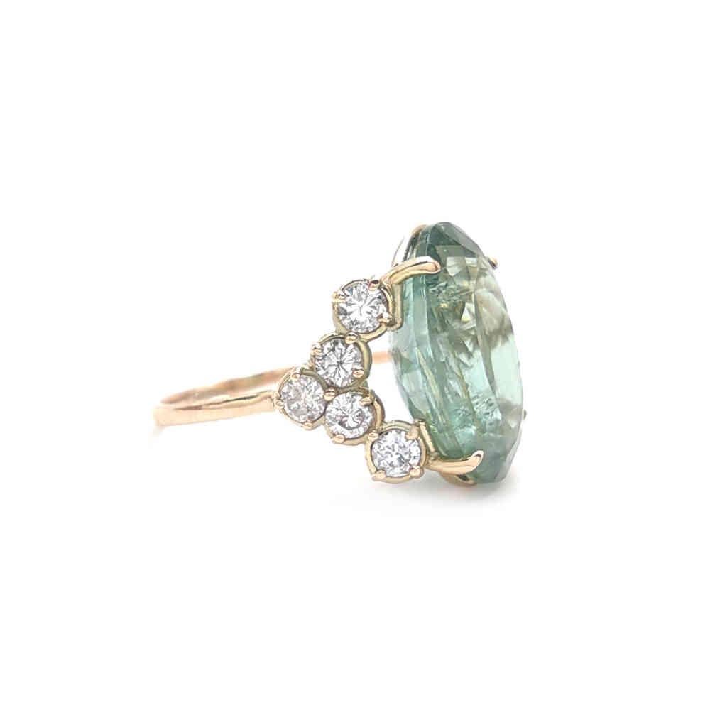 14kt Oval Green Tourmaline and  Diamond Cocktail Ring - Certified  For Sale 5