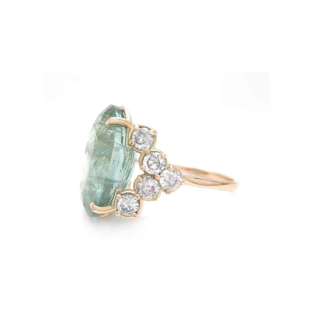 14kt Oval Green Tourmaline and  Diamond Cocktail Ring - Certified  For Sale 2