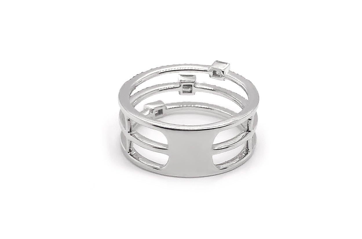 Contemporary Ring 14kt White Gold Triple Diamonds Band For Sale