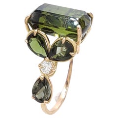 Certified Green Tourmaline Diamond 14kt Yellow Gold Ring-Perfect for Women