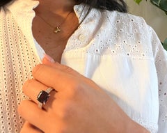 Ring 18 Carat Gold Cushion Rhodolite Diamonds