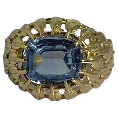 18k Gelbgold Ring mit 3 ct Oval Facettiert Blau Spinell-Europäische Vintage-Schmuck