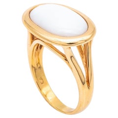 Ring 18 Carat Pink Gold Art Deco Style Surmounted White Onyx Stone Set Closed
