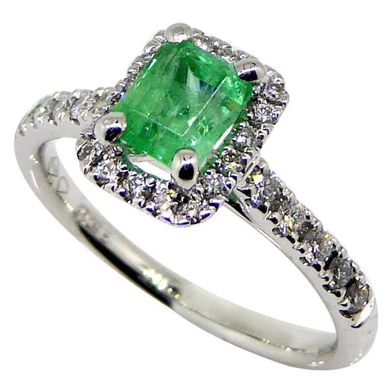 Ring, 18 Carat White Gold, Diamond, Emerald Clustering For Sale
