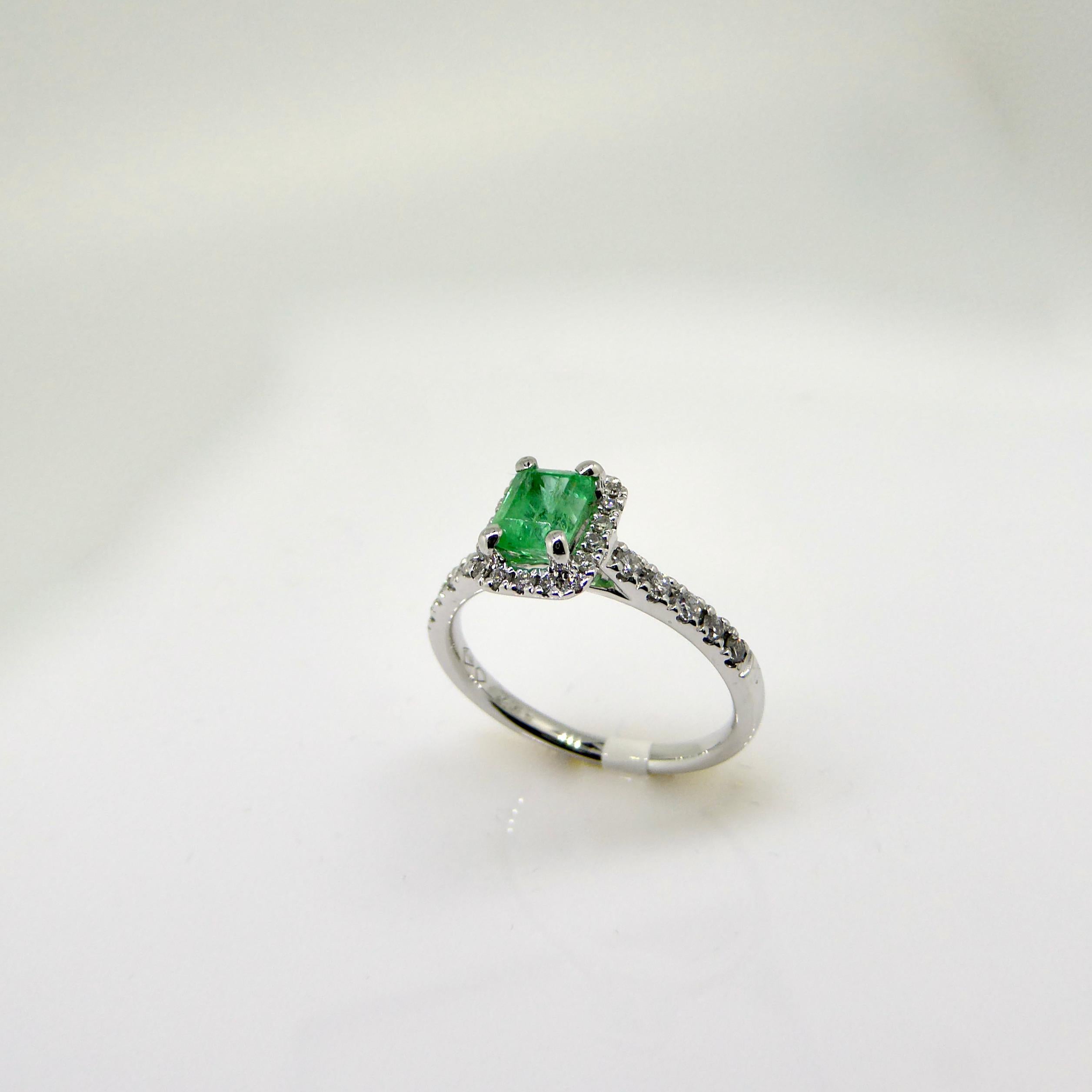 Ring, 18 Carat White Gold, Diamond, Emerald Clustering For Sale 1