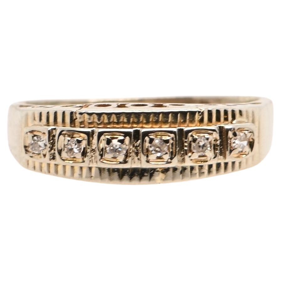 Bague or blanc jaune 18 carats 6 diamants 0.01 carats en vente