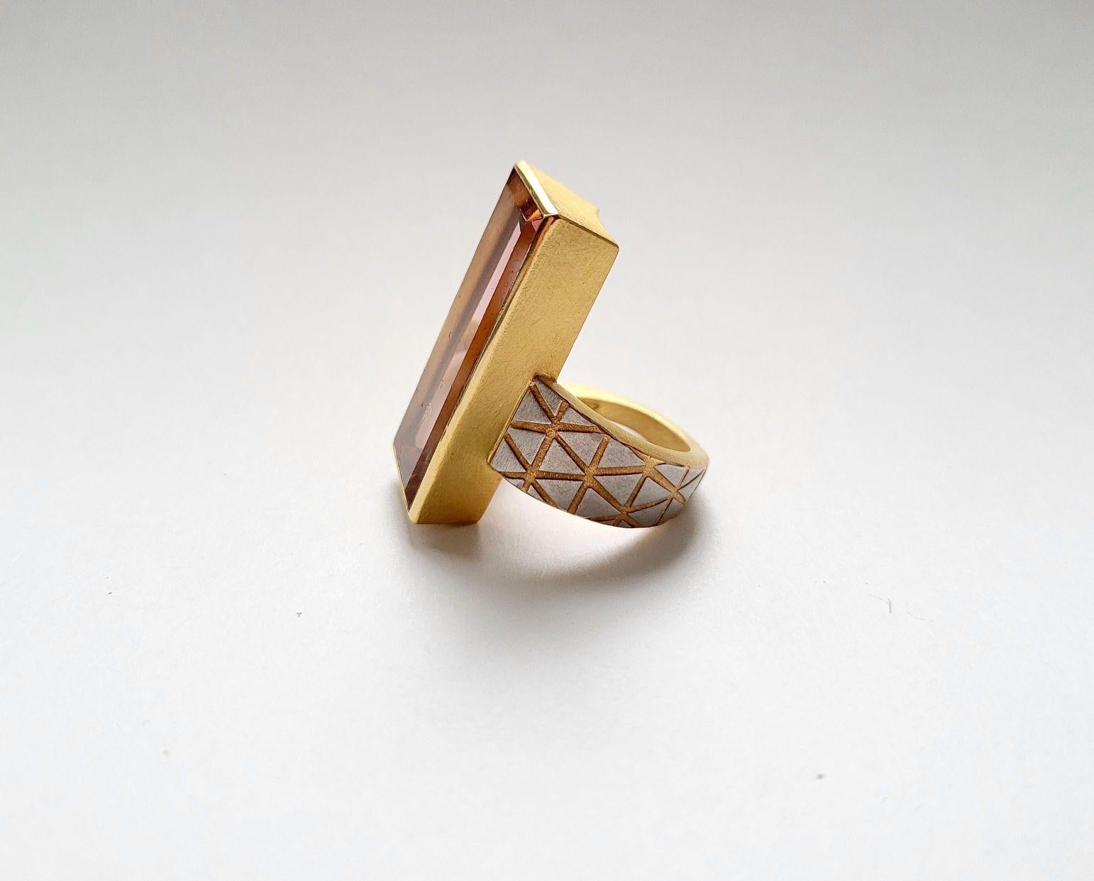 Modern Ring 18 Carat Yellow and White Gold Tourmaline Atelier Zobel For Sale