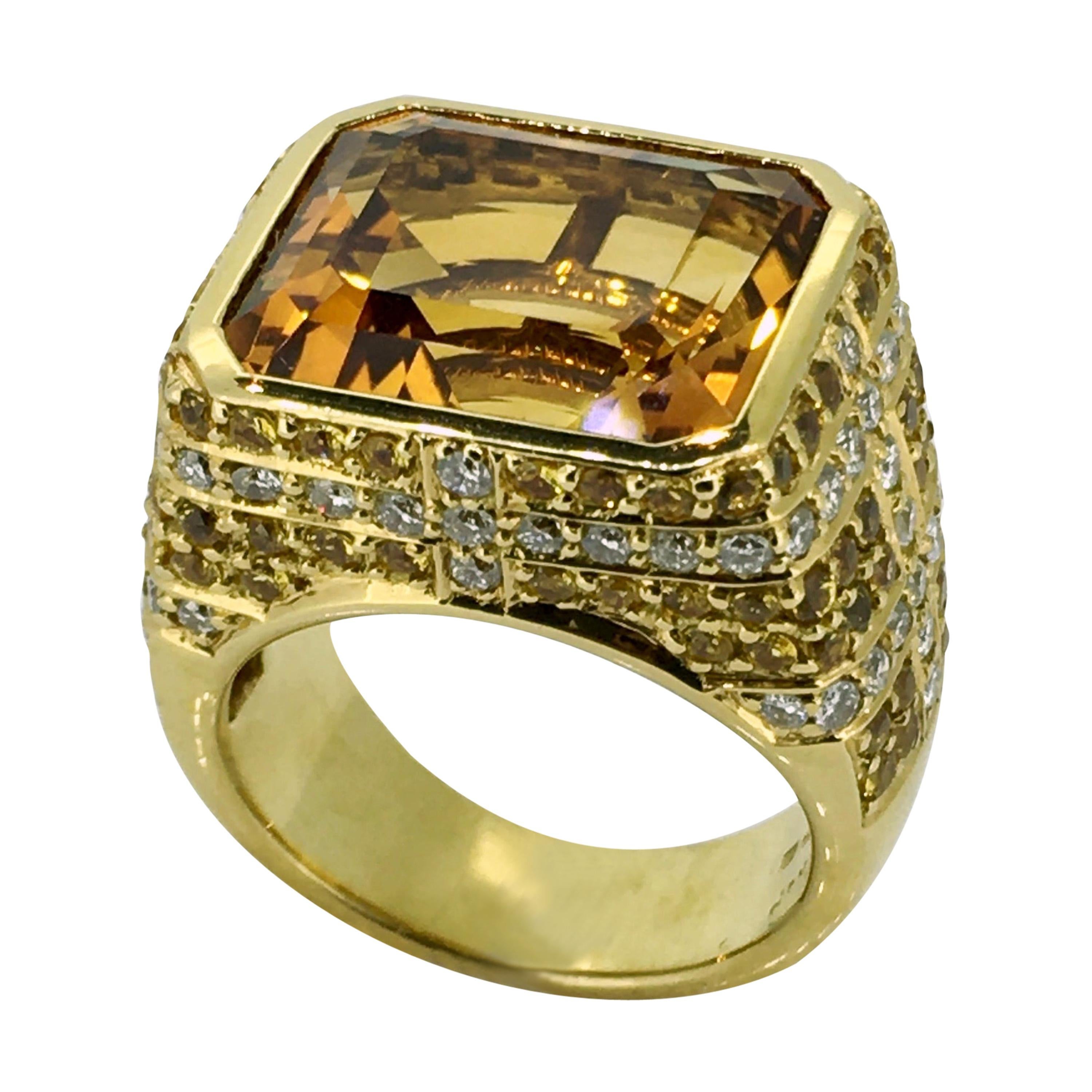 5.88 Carat Orangy-Yellow Sapphire Diamond Ring at 1stDibs