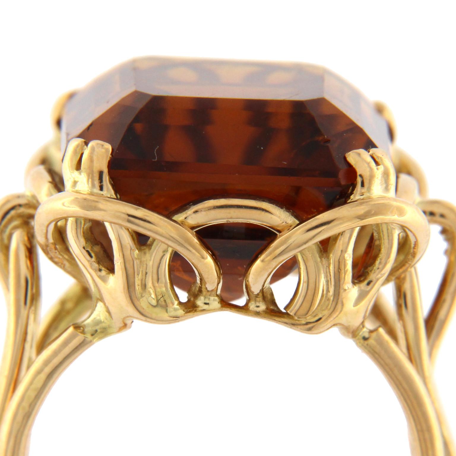 Mixed Cut Ring 18 Karat Pink Gold with Madera Topaze For Sale