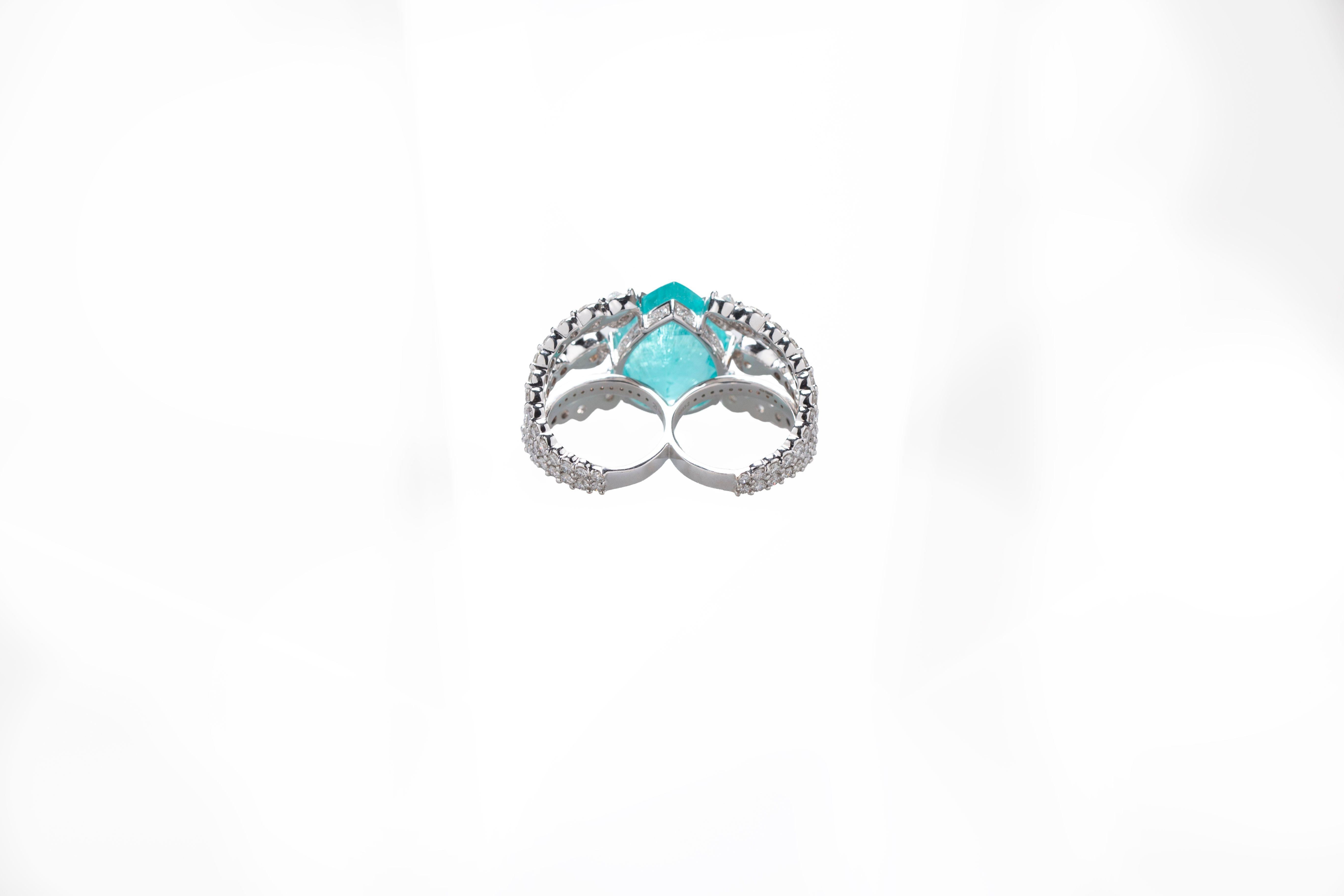 Modern 9, 14ct Paraiba Tourmaline & White Diamond Ring For Sale