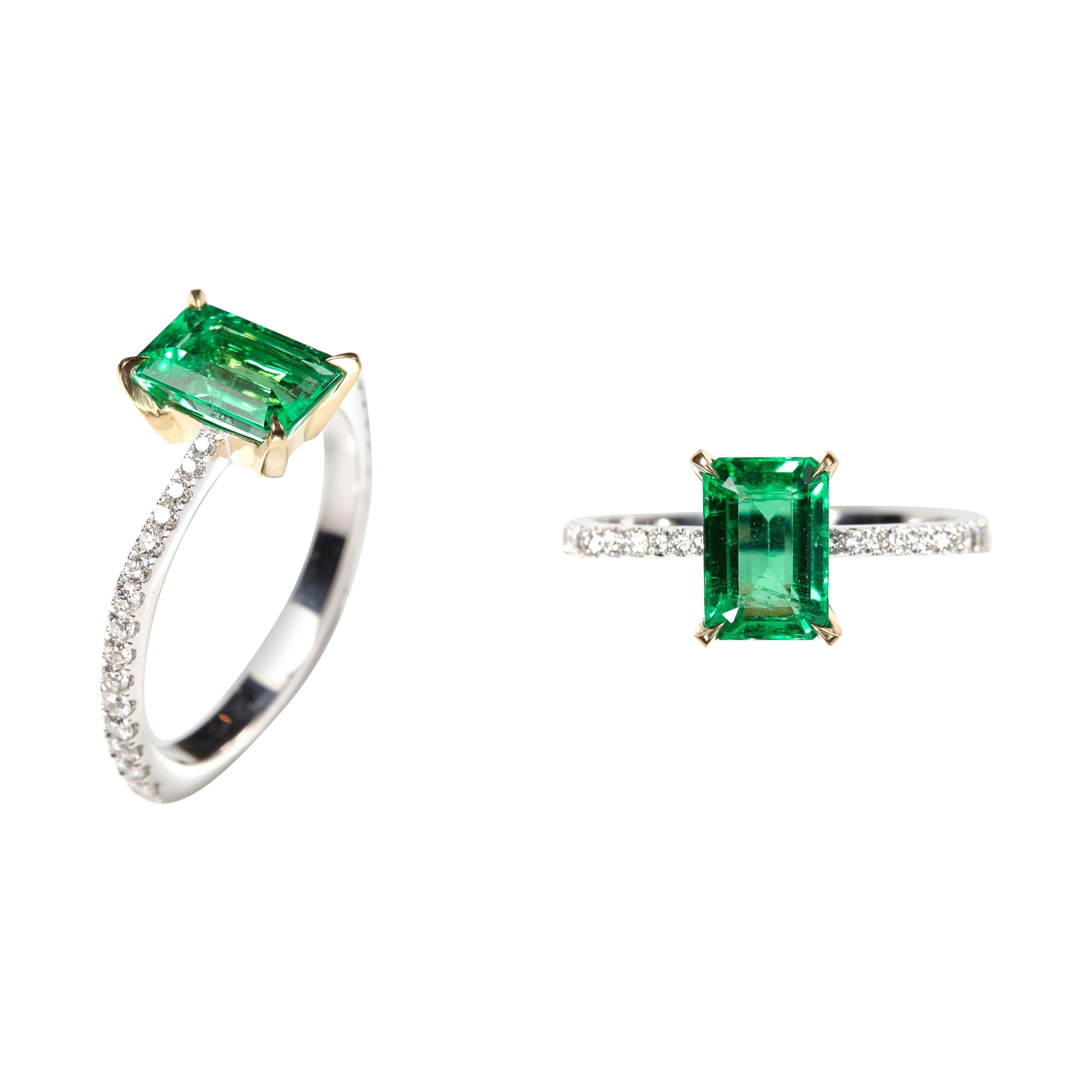 1, 34ct Emerald & Diamonds 18k White Gold Ring For Sale