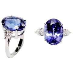 Tanzanite 12, 59ct & 1, 01ct Diamond in 18k White Gold Ring